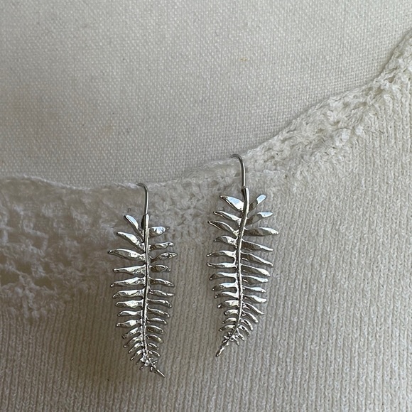Silver leaf earrings 2” drop - Picture 13 of 13